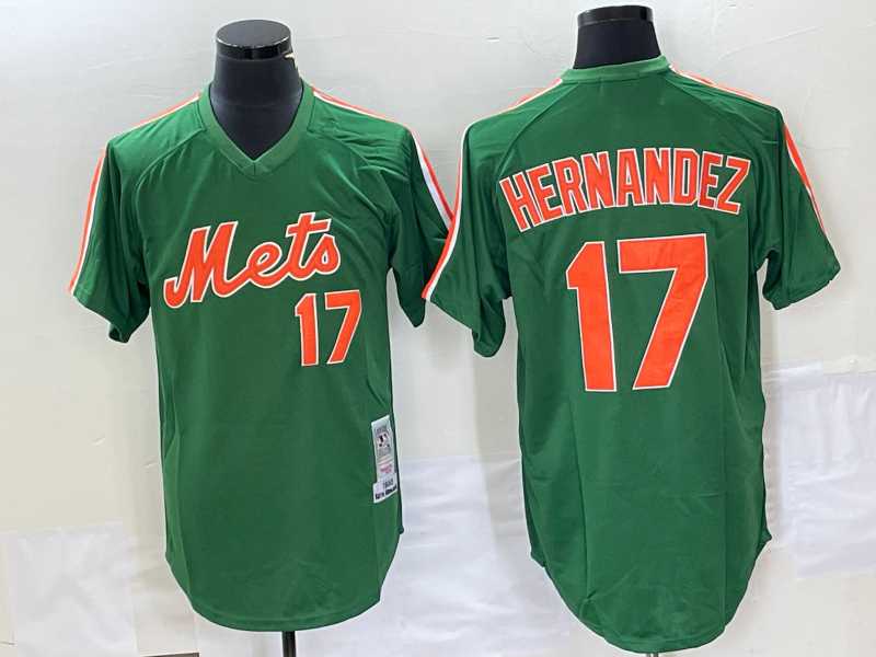 Men%27s New York Mets #17 Keith Hernandez Green Mesh Throwback Jersey